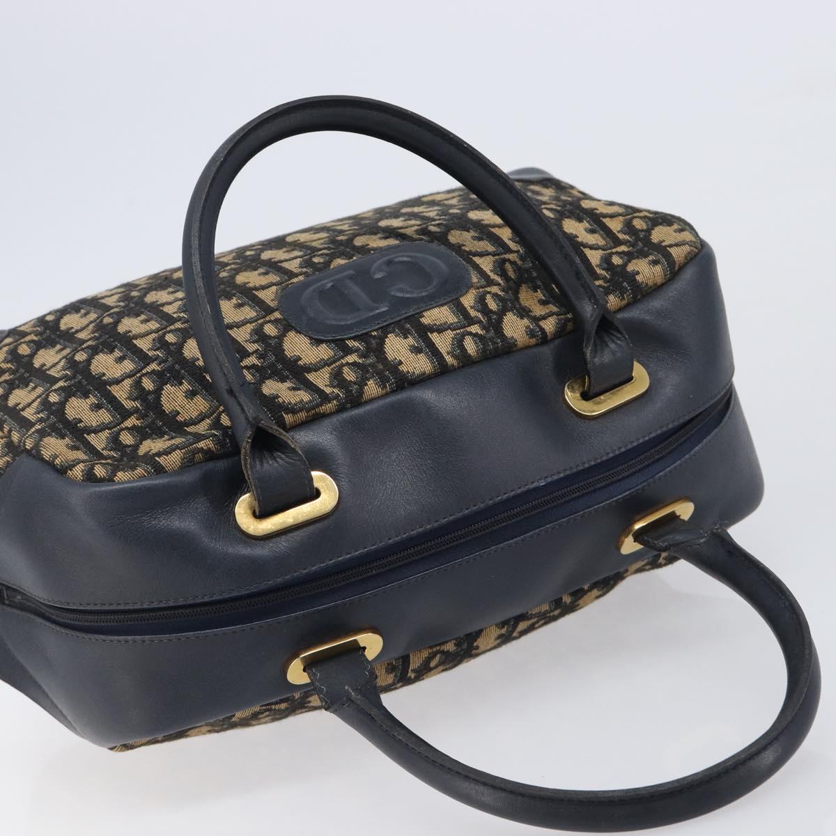 Christian Dior Trotter Canvas Hand Bag Navy Gold Tone Auth BA15542