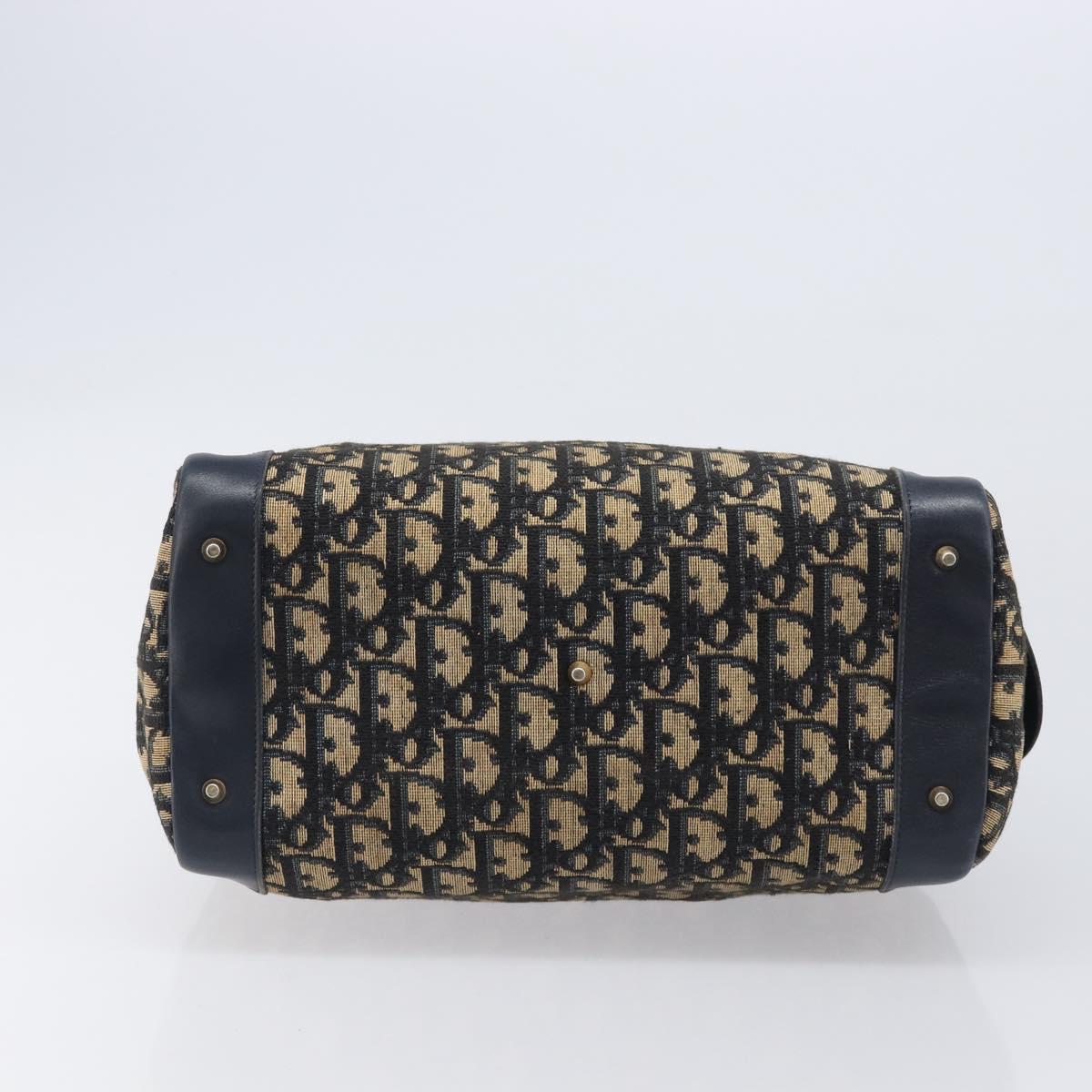 Christian Dior Trotter Canvas Hand Bag Navy Gold Tone Auth BA15542