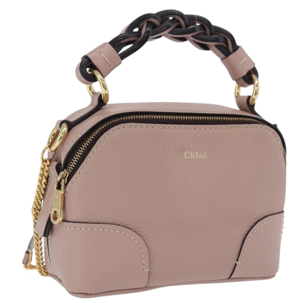 Chloe Dahlia Mini Hand Bag Leather 2way Pink Gold Tone Auth BA15544M
