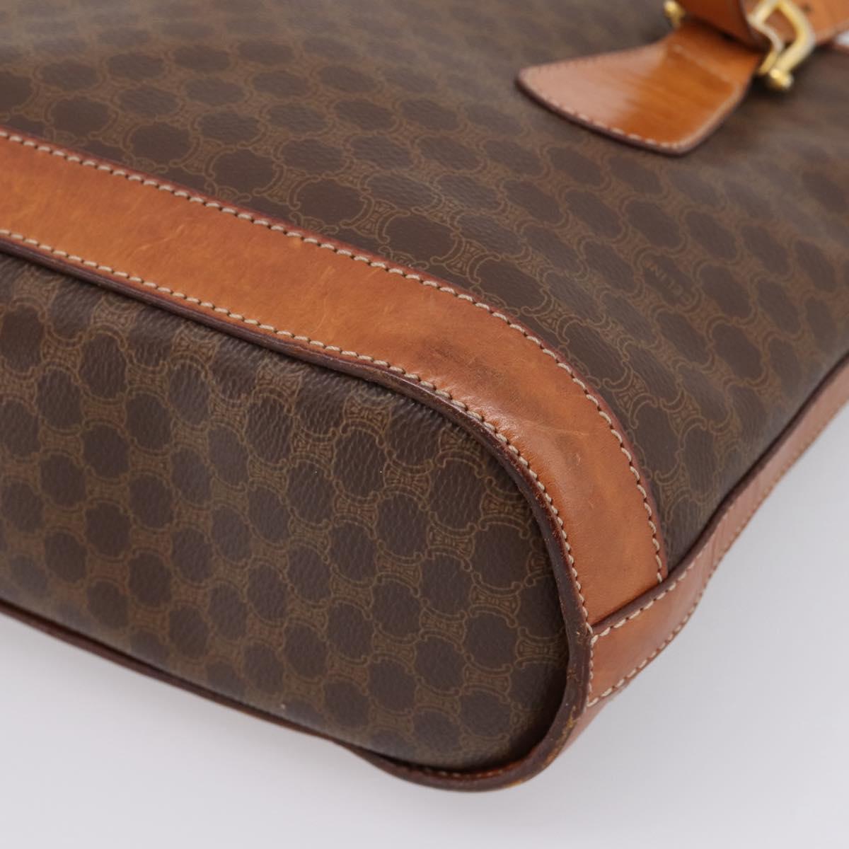 CELINE Macadam Tote Bag PVC Leather Brown Gold Tone Auth BA15551
