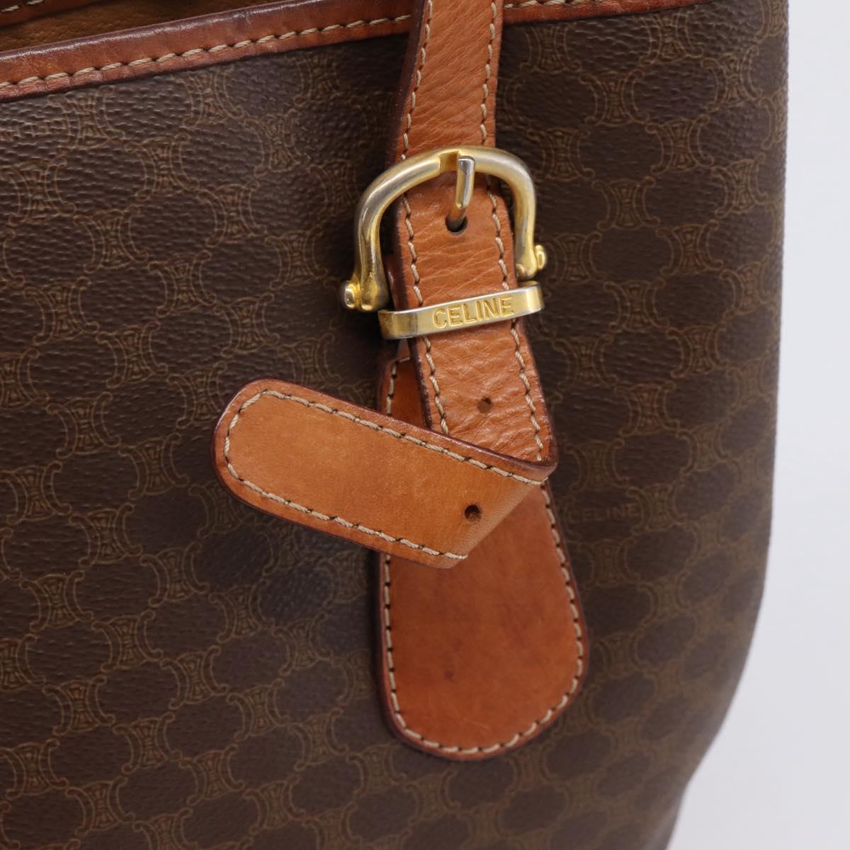 CELINE Macadam Tote Bag PVC Leather Brown Gold Tone Auth BA15551