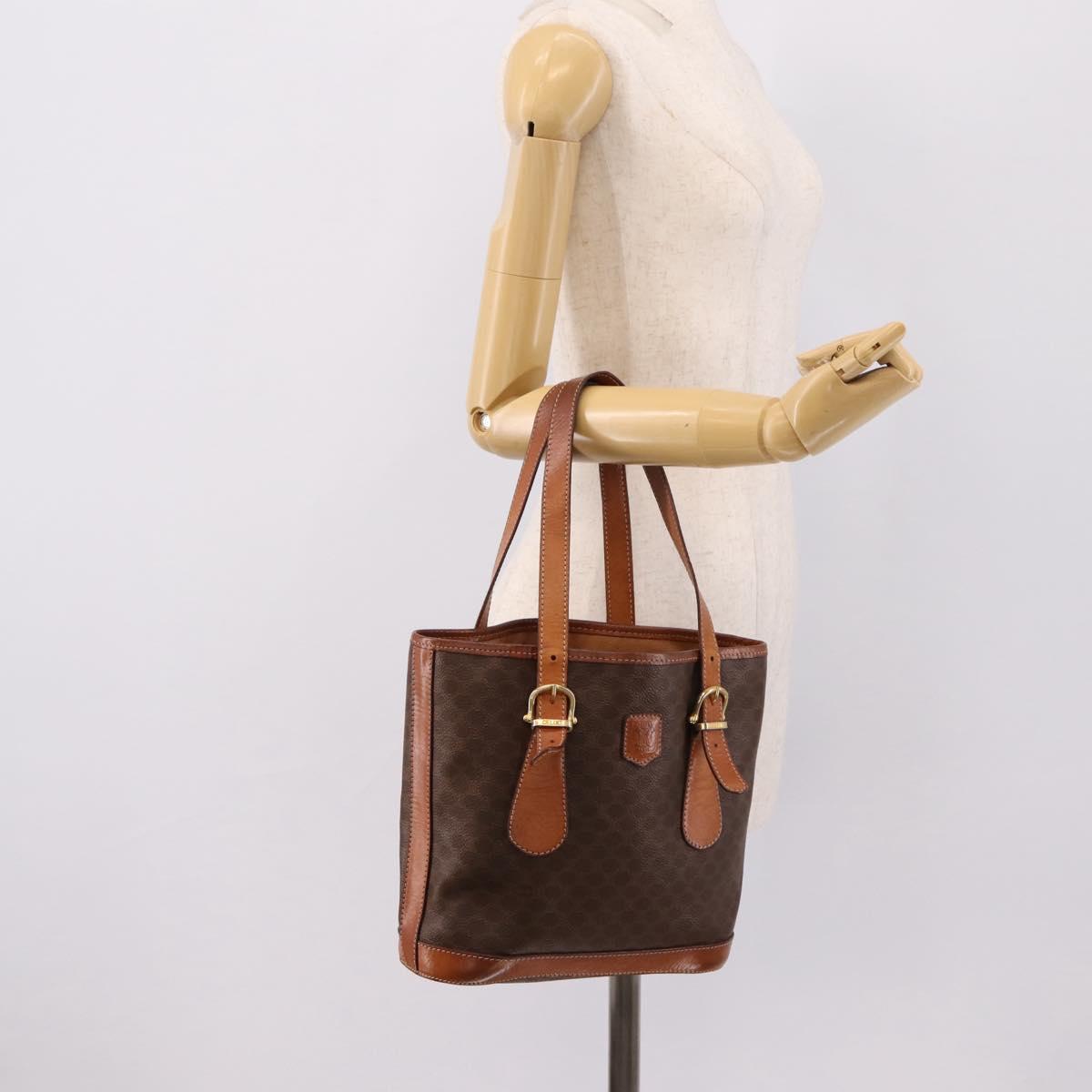 CELINE Macadam Tote Bag PVC Leather Brown Gold Tone Auth BA15551