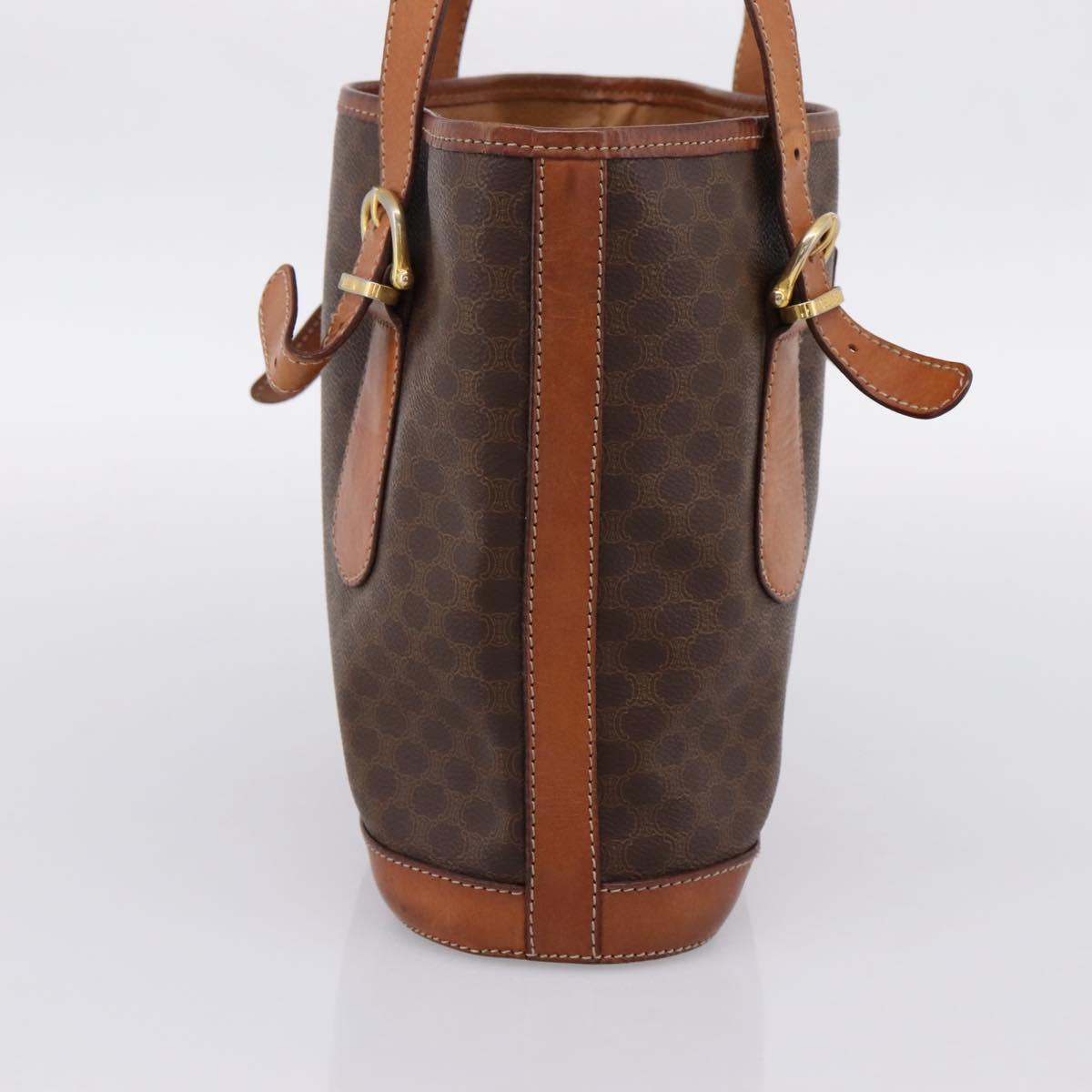 CELINE Macadam Tote Bag PVC Leather Brown Gold Tone Auth BA15551