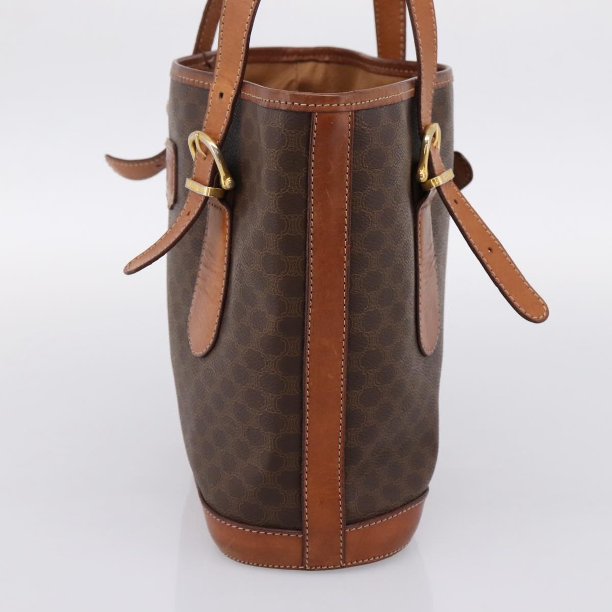 CELINE Macadam Tote Bag PVC Leather Brown Gold Tone Auth BA15551