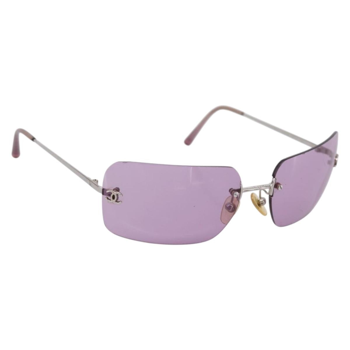 CHANEL Sunglasses Metal Purple Silver CC Auth BA15554