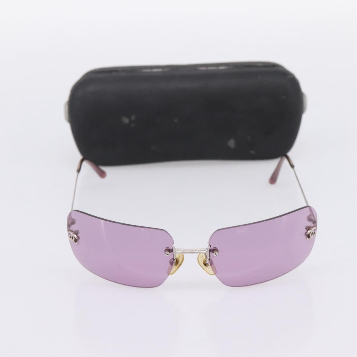CHANEL Sunglasses Metal Purple Silver CC Auth BA15554
