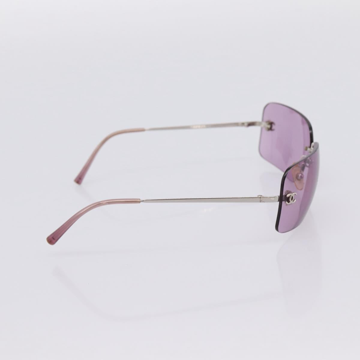 CHANEL Sunglasses Metal Purple Silver CC Auth BA15554