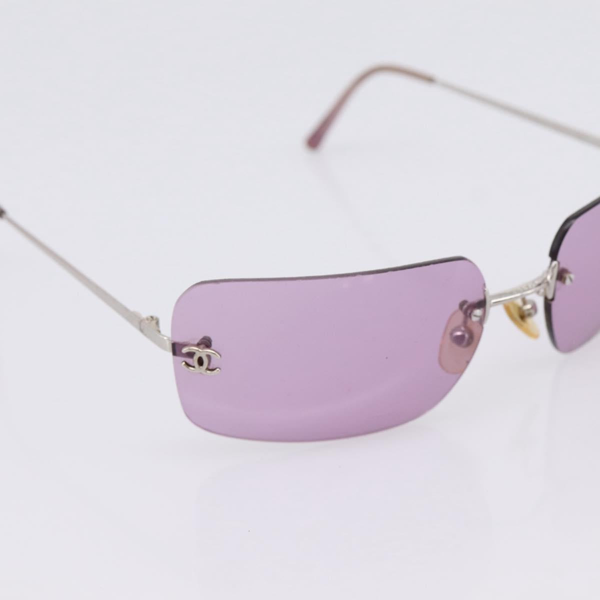 CHANEL Sunglasses Metal Purple Silver CC Auth BA15554