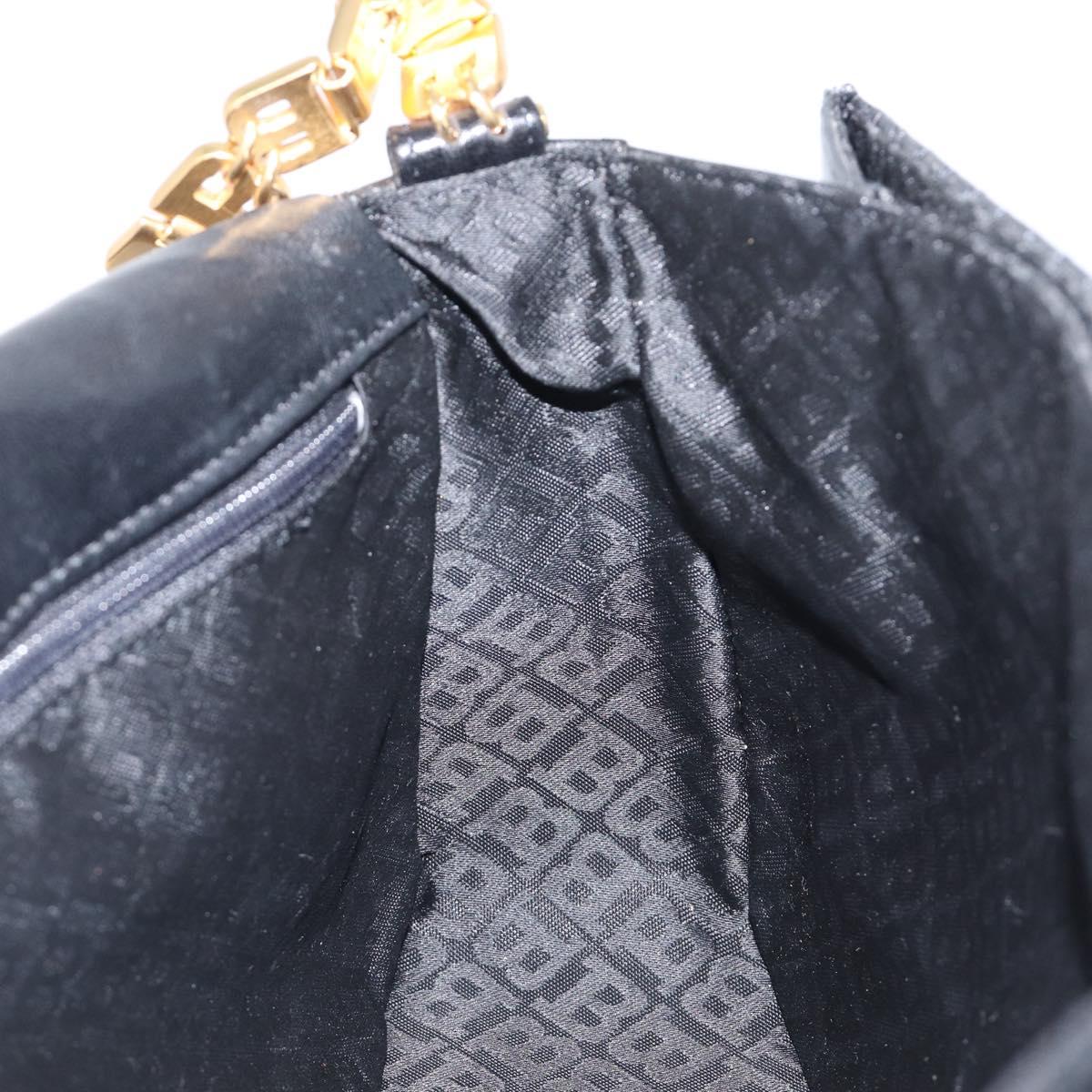 BALLY Shoulder Bag Leather Black Gold Tone Auth BA15556