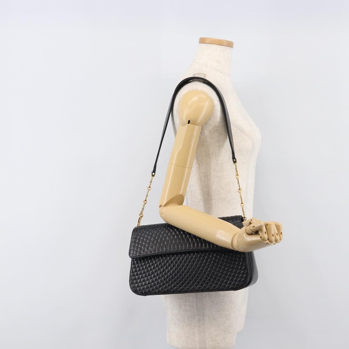 BALLY Shoulder Bag Leather Black Gold Tone Auth BA15556