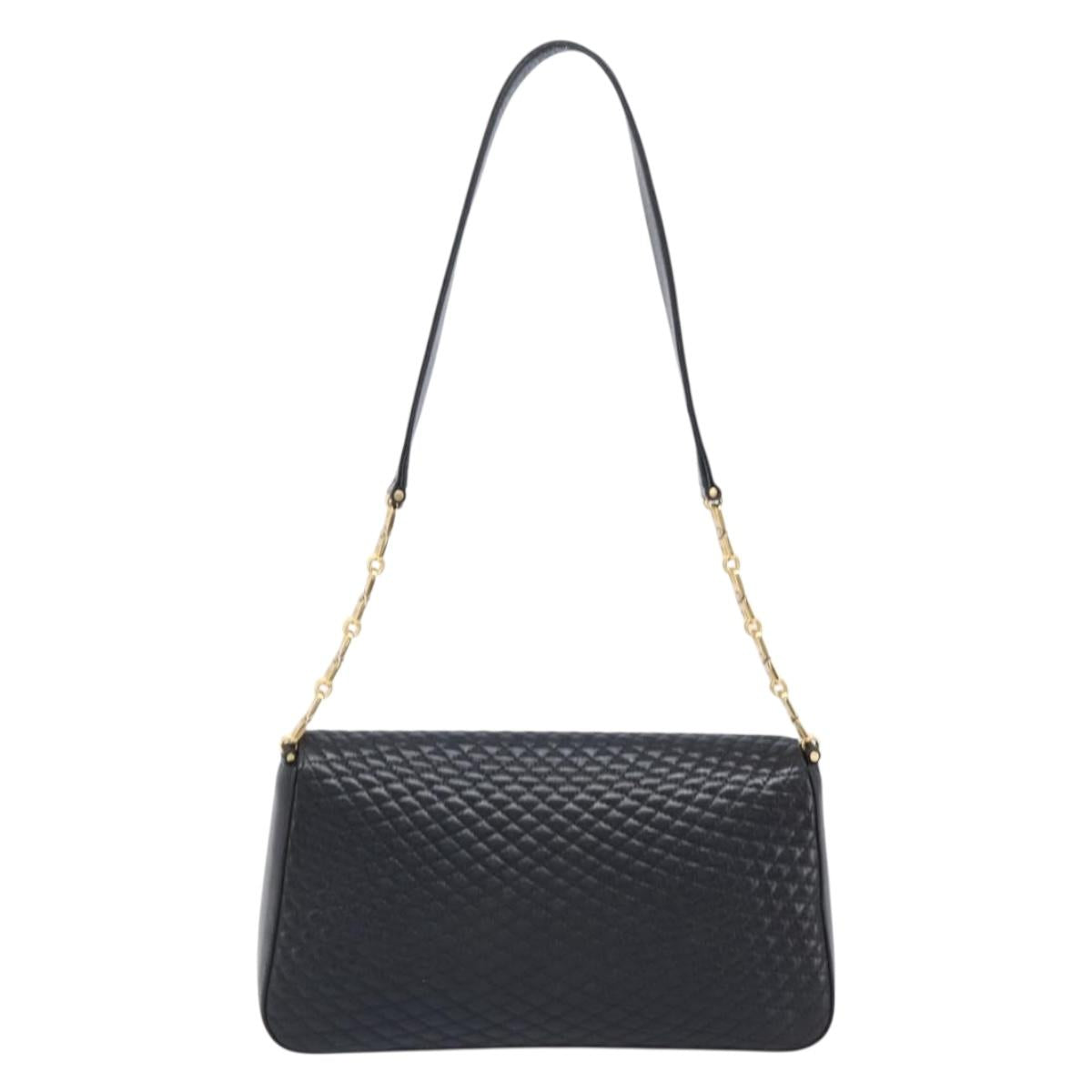 BALLY Shoulder Bag Leather Black Gold Tone Auth BA15556