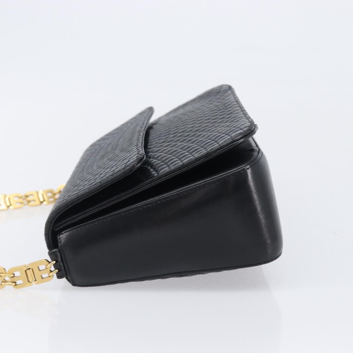 BALLY Shoulder Bag Leather Black Gold Tone Auth BA15556