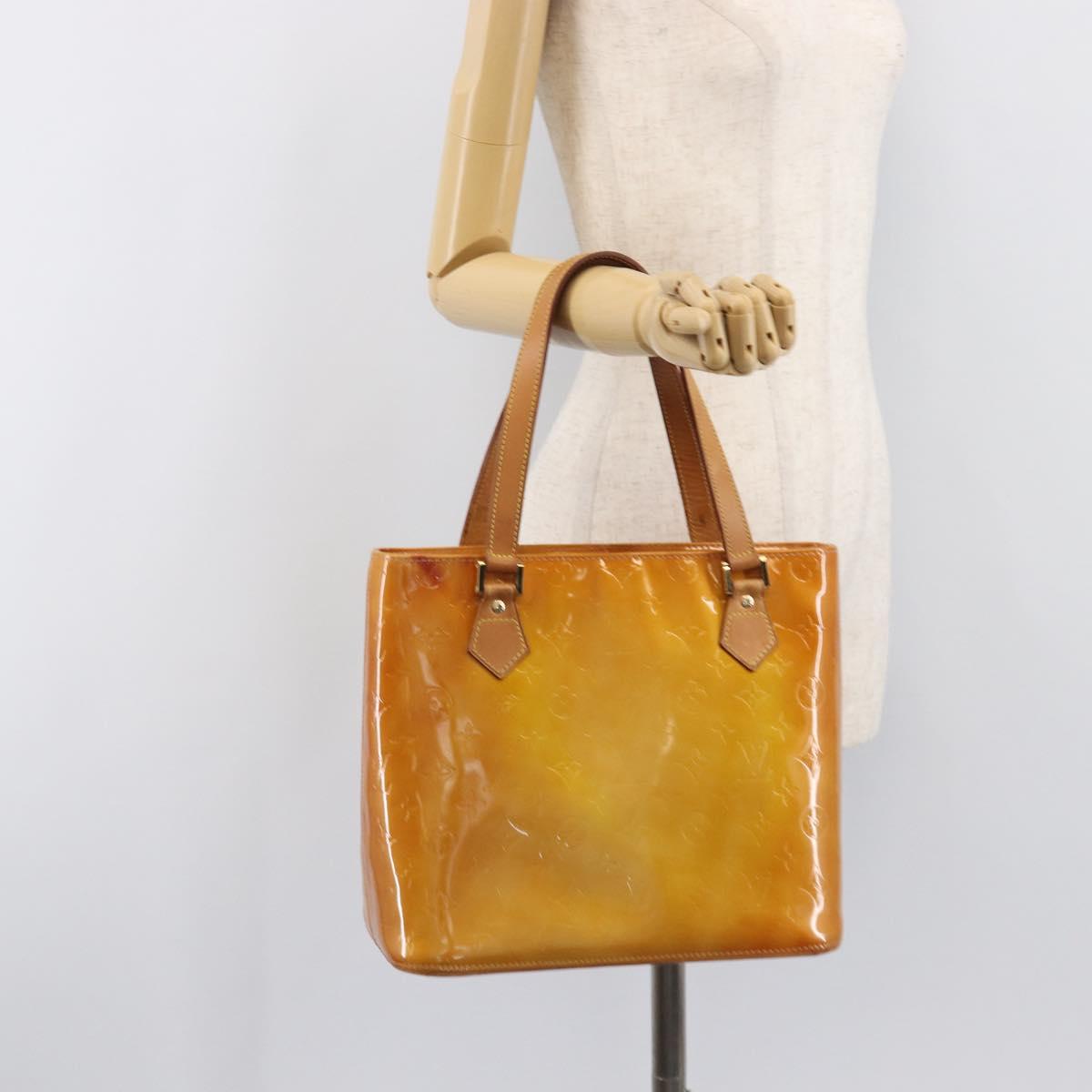 LOUIS VUITTON Monogram Vernis Houston Hand Bag Beige M91004 LV Auth BA15557
