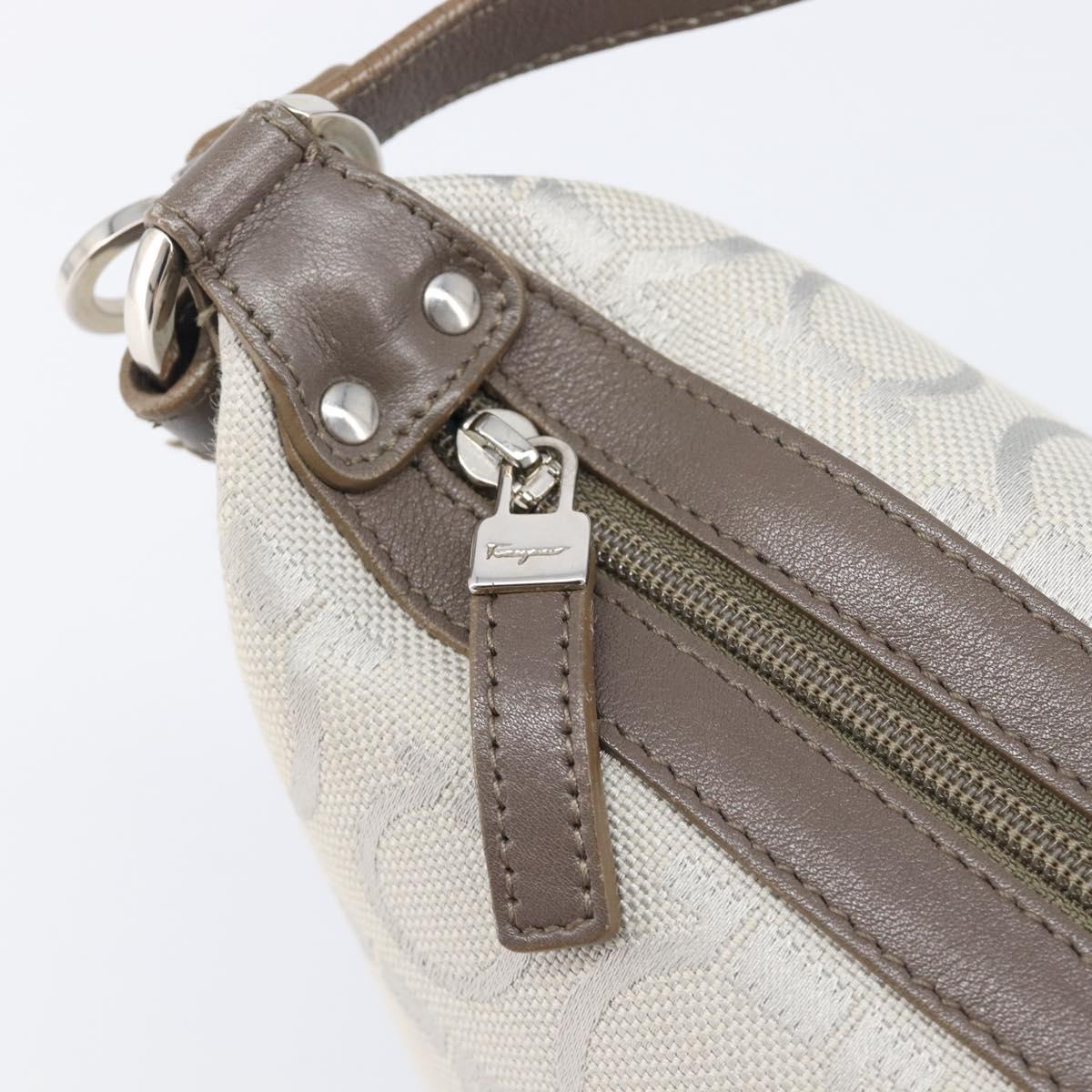 Salvatore Ferragamo Gancini Hand Bag Canvas Gray Silver Auth BA15559