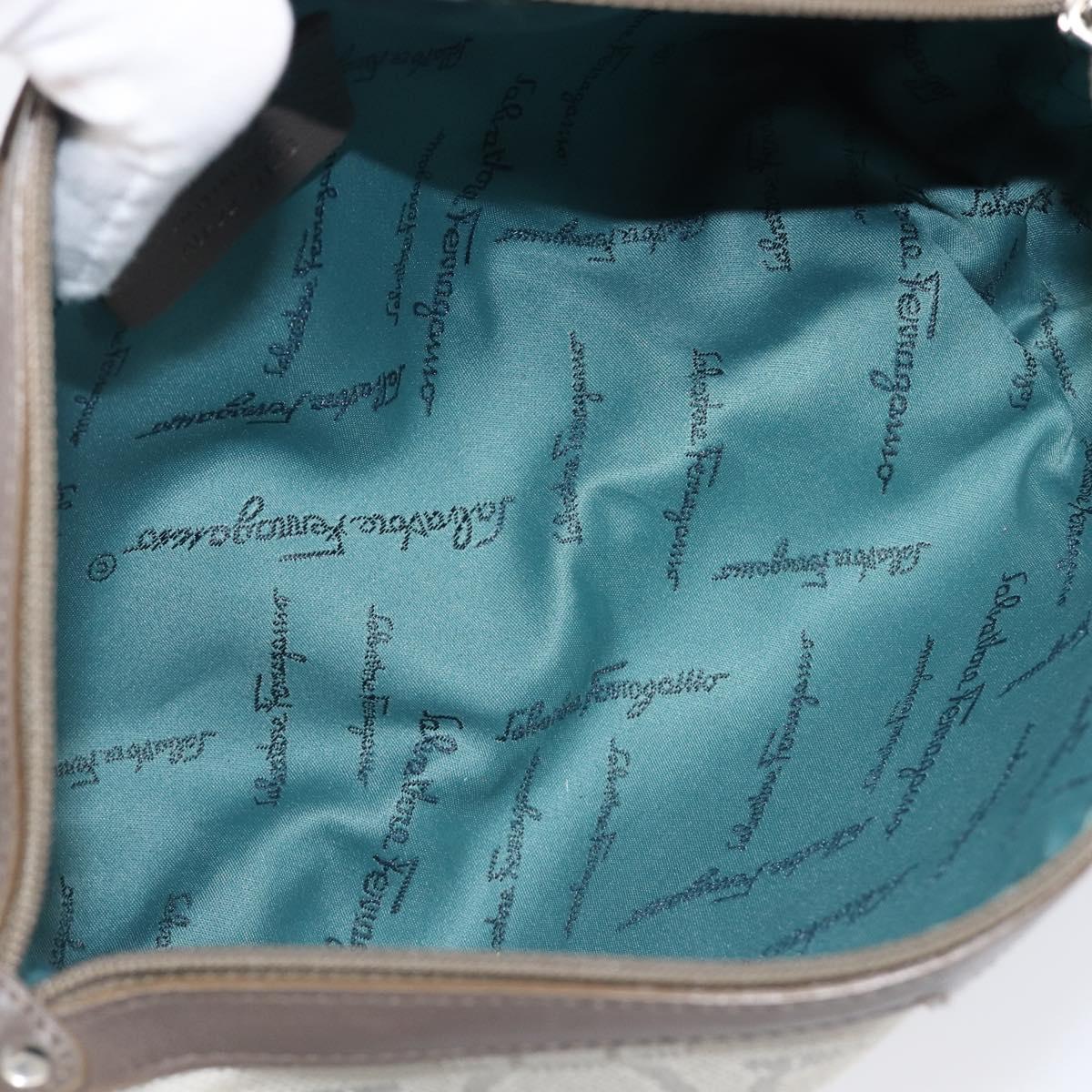 Salvatore Ferragamo Gancini Hand Bag Canvas Gray Silver Auth BA15559