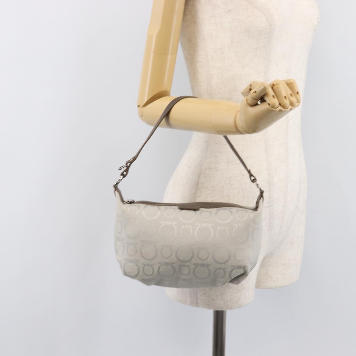Salvatore Ferragamo Gancini Hand Bag Canvas Gray Silver Auth BA15559