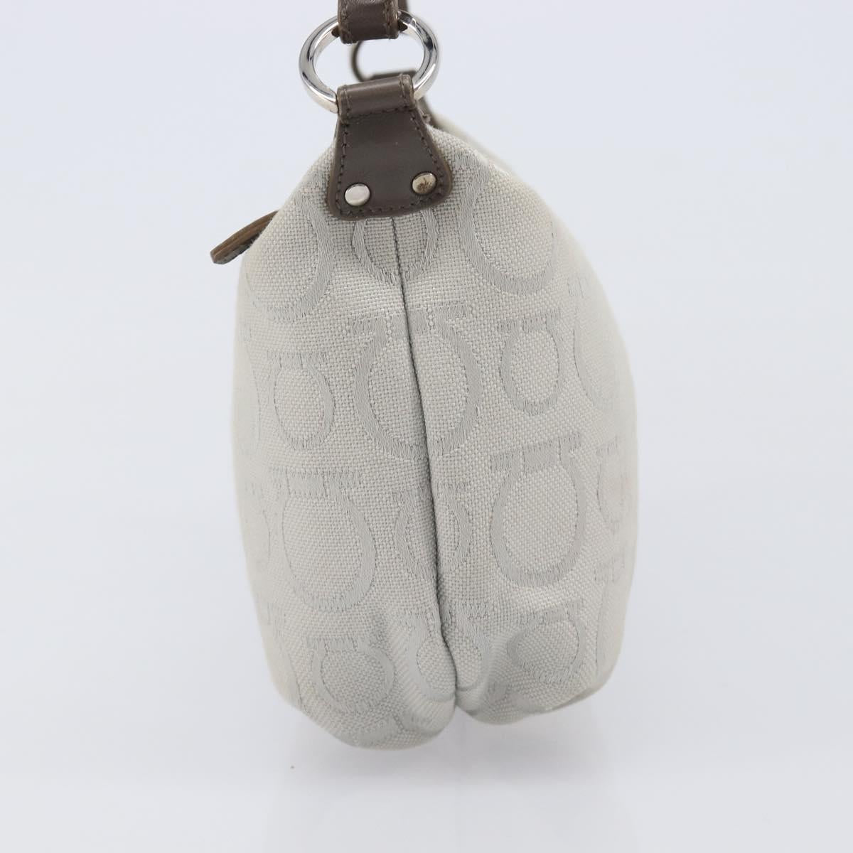 Salvatore Ferragamo Gancini Hand Bag Canvas Gray Silver Auth BA15559