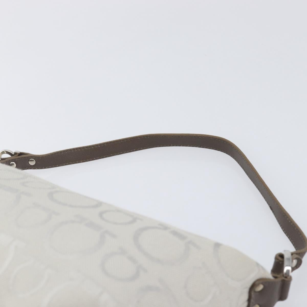 Salvatore Ferragamo Gancini Hand Bag Canvas Gray Silver Auth BA15559