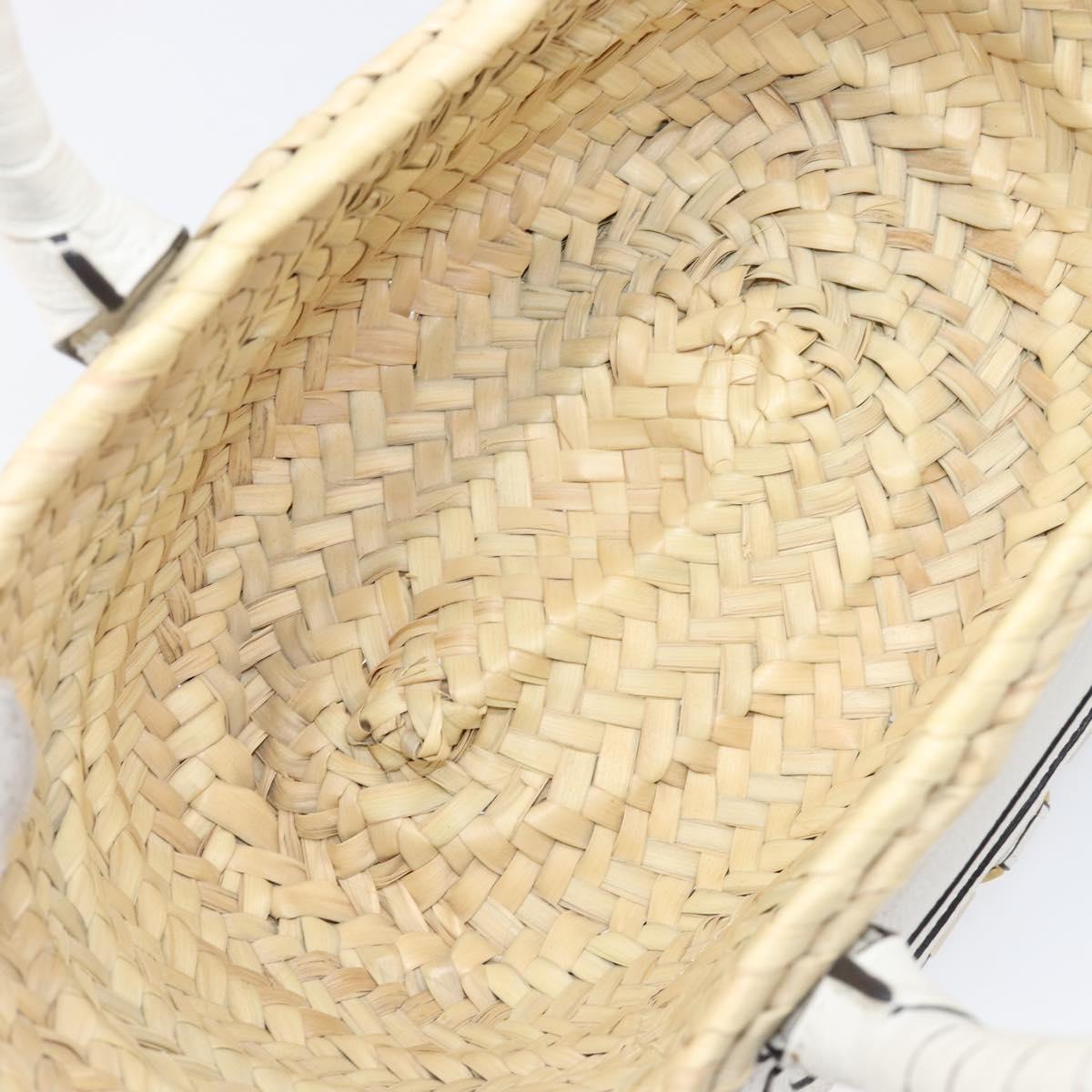 Chloe Basket Bag Hand Bag Raffia Beige White Auth BA15563V