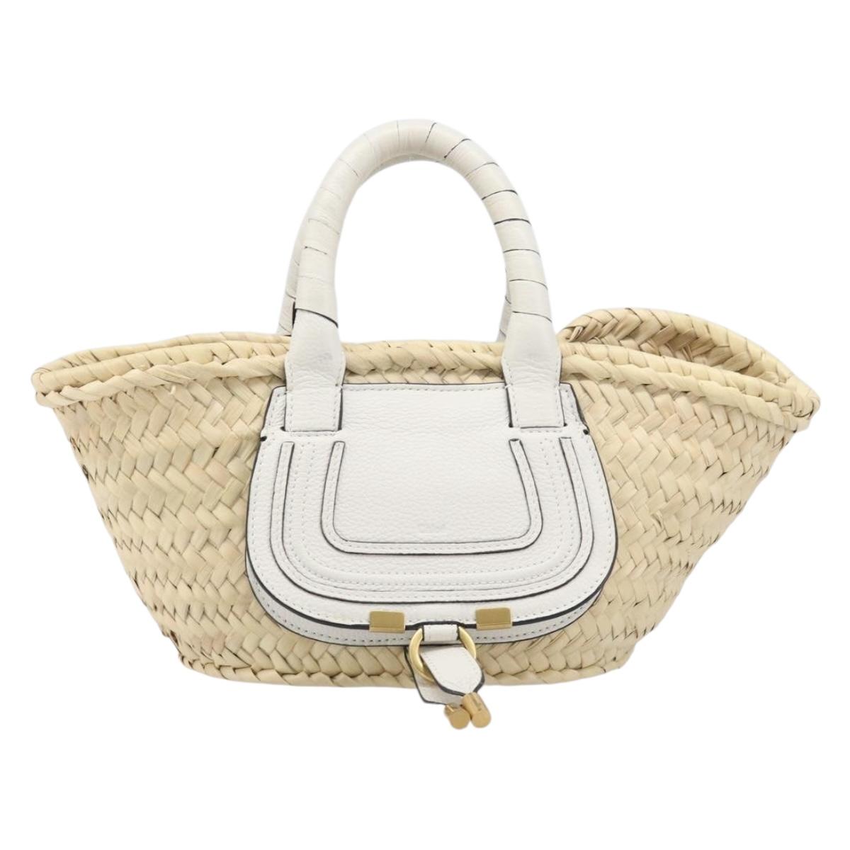 Chloe Basket Bag Hand Bag Raffia Beige White Auth BA15563V