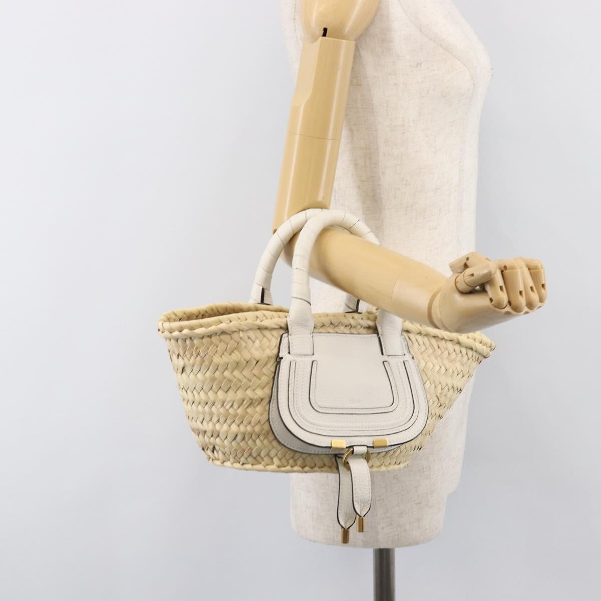 Chloe Basket Bag Hand Bag Raffia Beige White Auth BA15563V