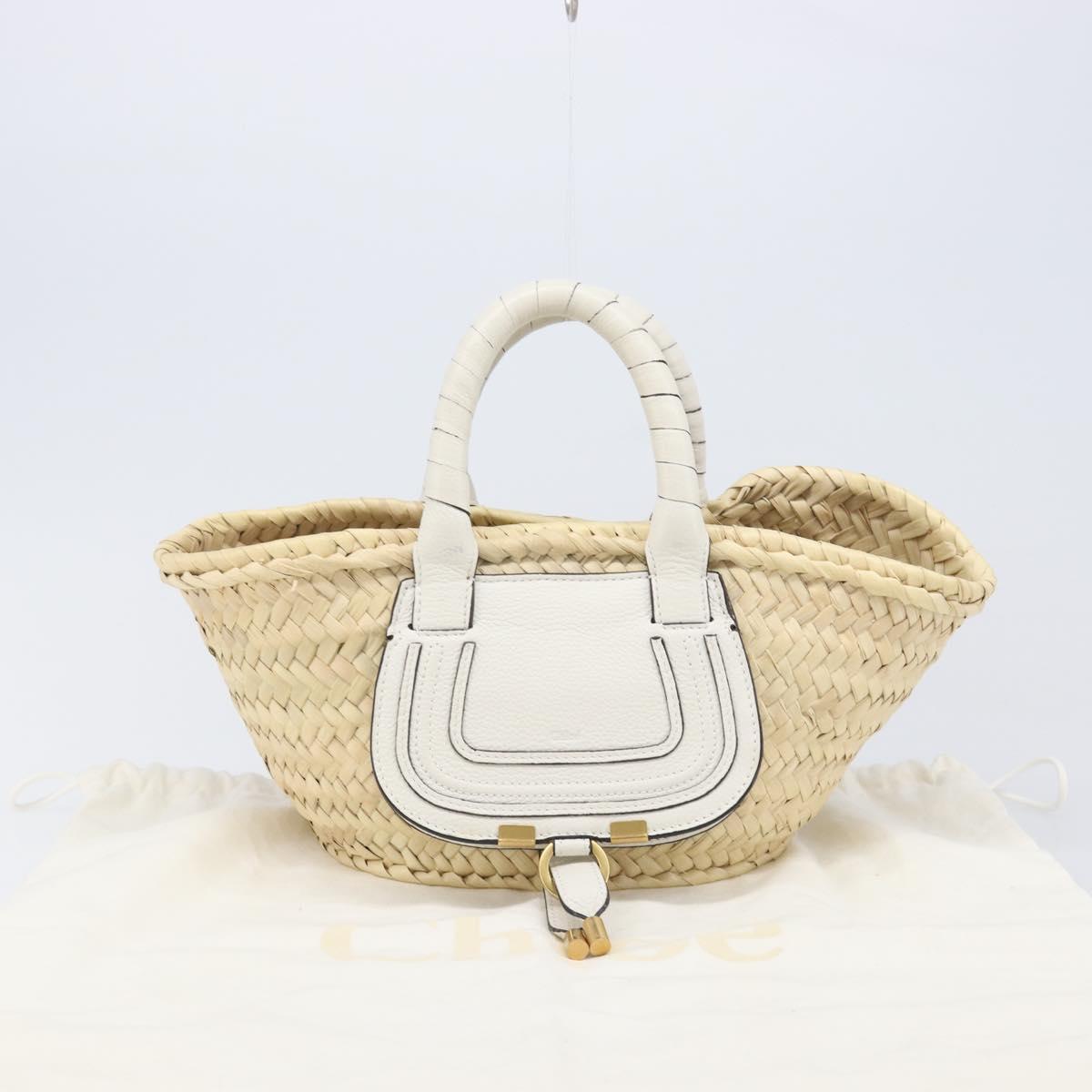 Chloe Basket Bag Hand Bag Raffia Beige White Auth BA15563V