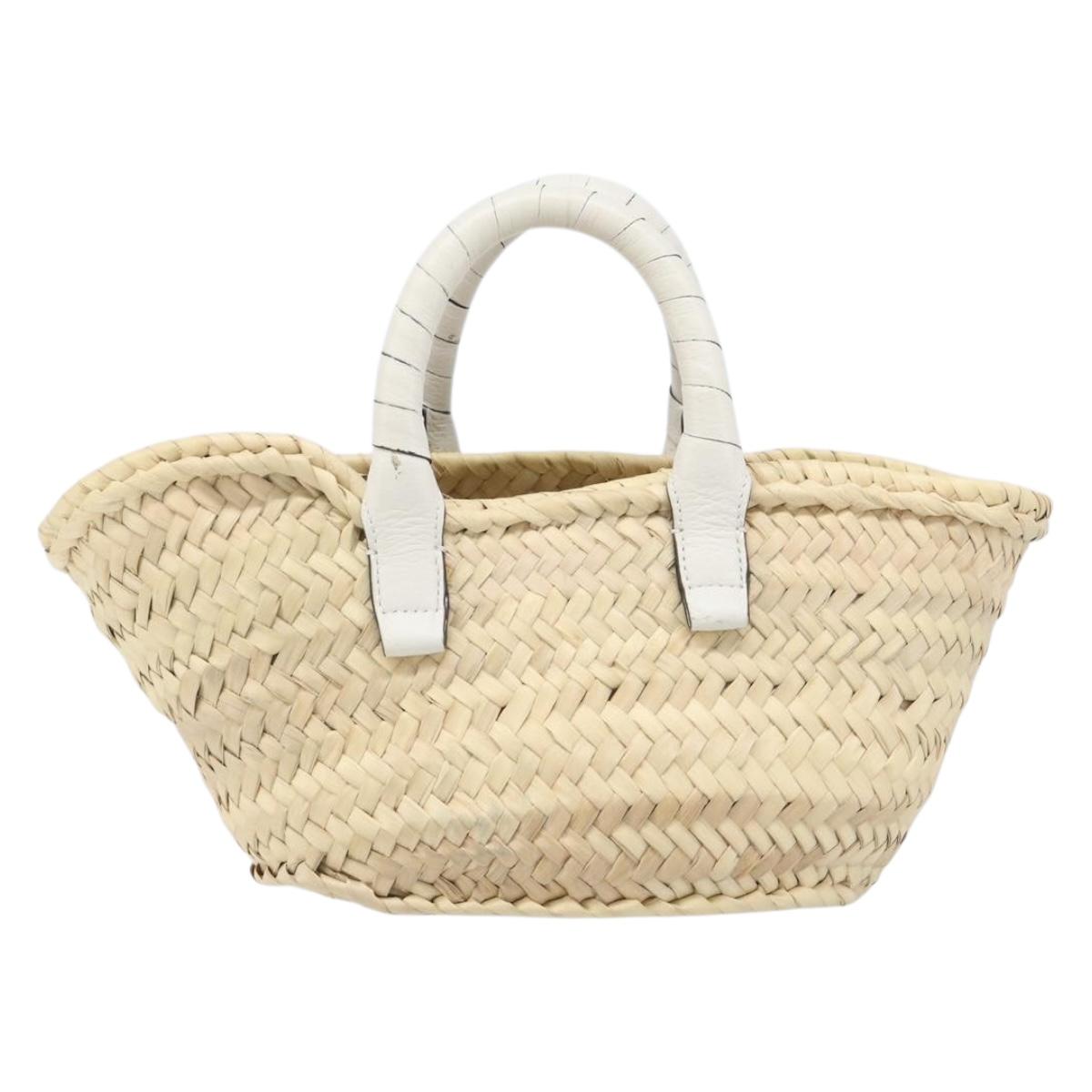 Chloe Basket Bag Hand Bag Raffia Beige White Auth BA15563V