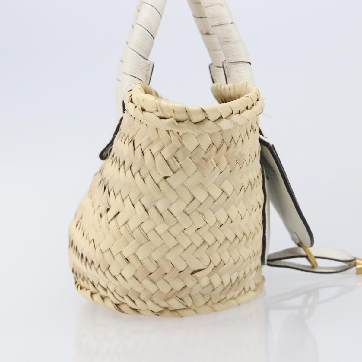 Chloe Basket Bag Hand Bag Raffia Beige White Auth BA15563V