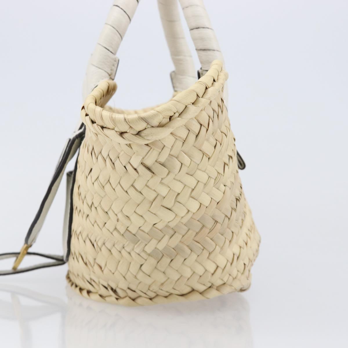 Chloe Basket Bag Hand Bag Raffia Beige White Auth BA15563V