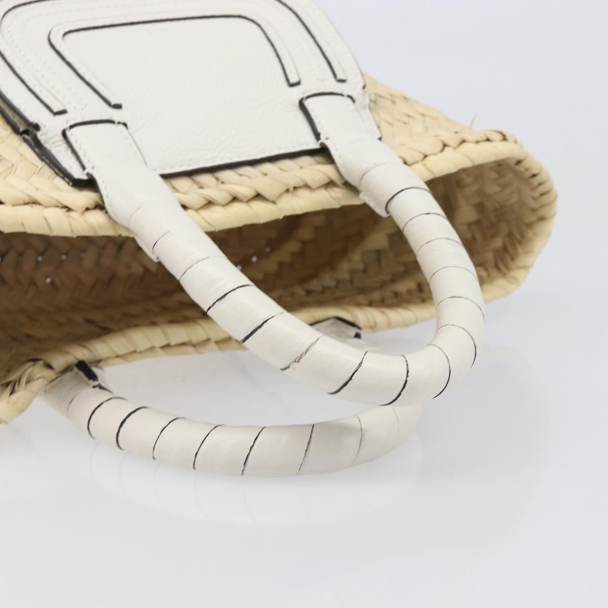 Chloe Basket Bag Hand Bag Raffia Beige White Auth BA15563V