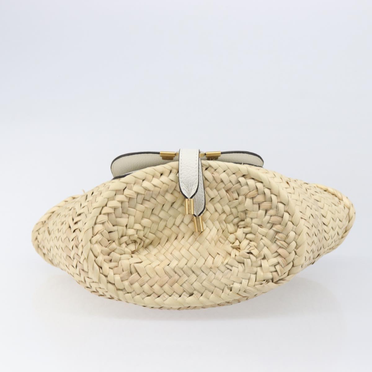 Chloe Basket Bag Hand Bag Raffia Beige White Auth BA15563V