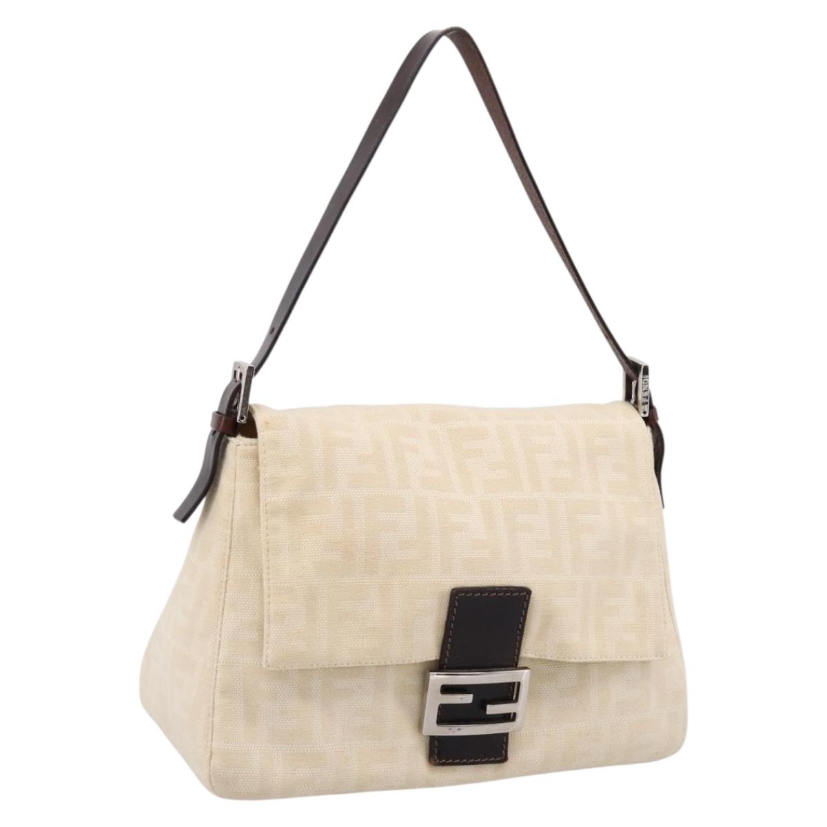 FENDI Zucca Canvas Mamma Baguette Shoulder Bag Beige Silver Auth BA15565A