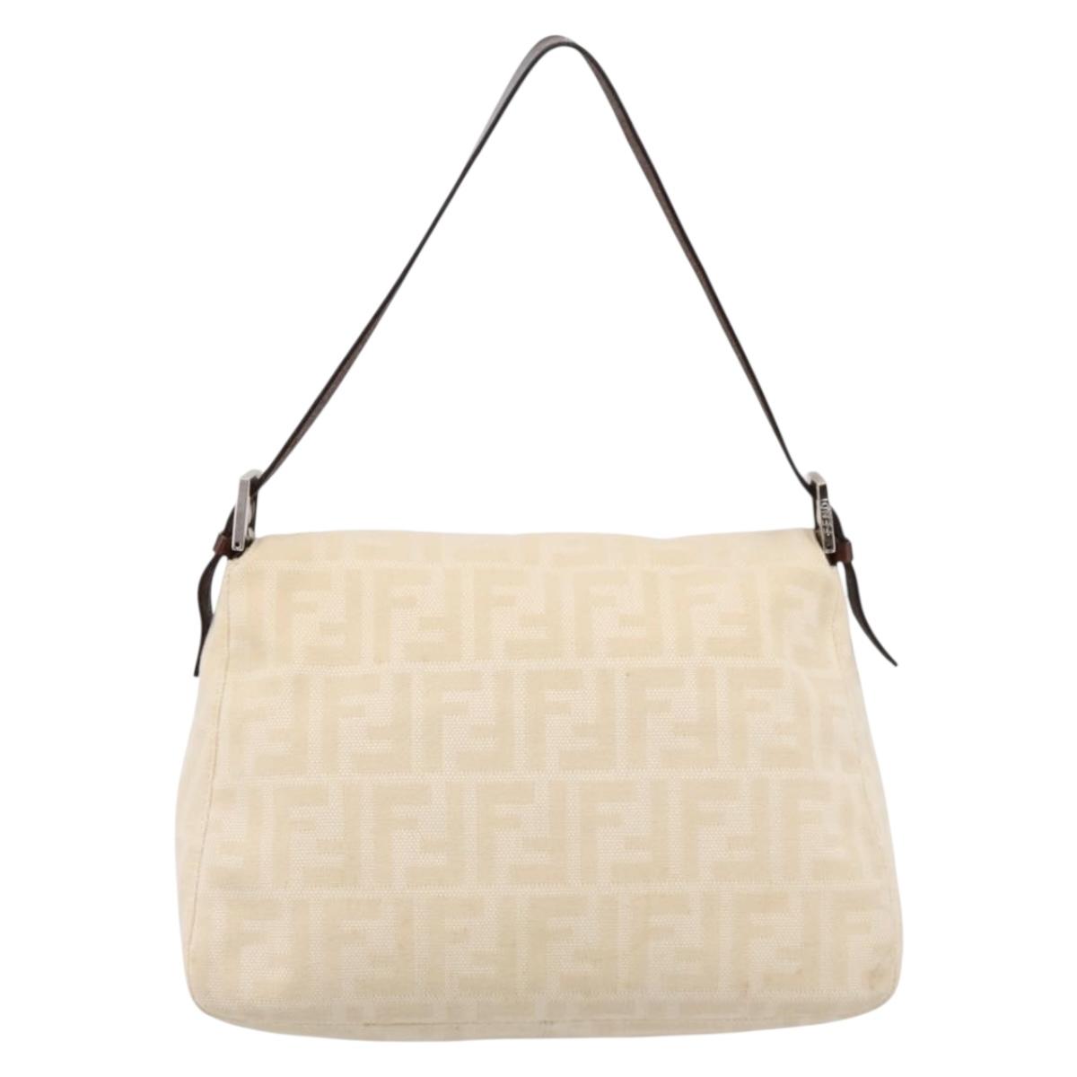 FENDI Zucca Canvas Mamma Baguette Shoulder Bag Beige Silver Auth BA15565A