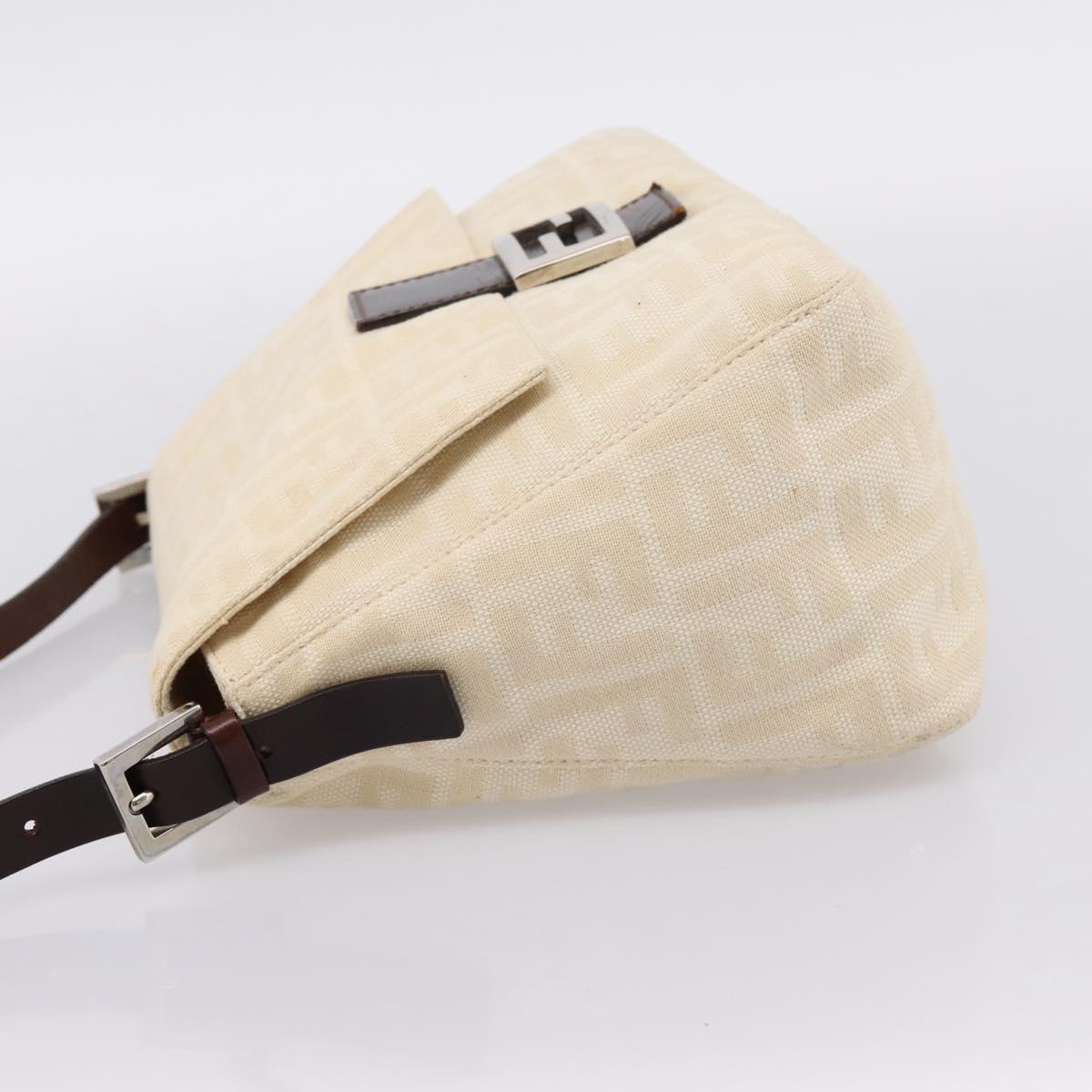 FENDI Zucca Canvas Mamma Baguette Shoulder Bag Beige Silver Auth BA15565A