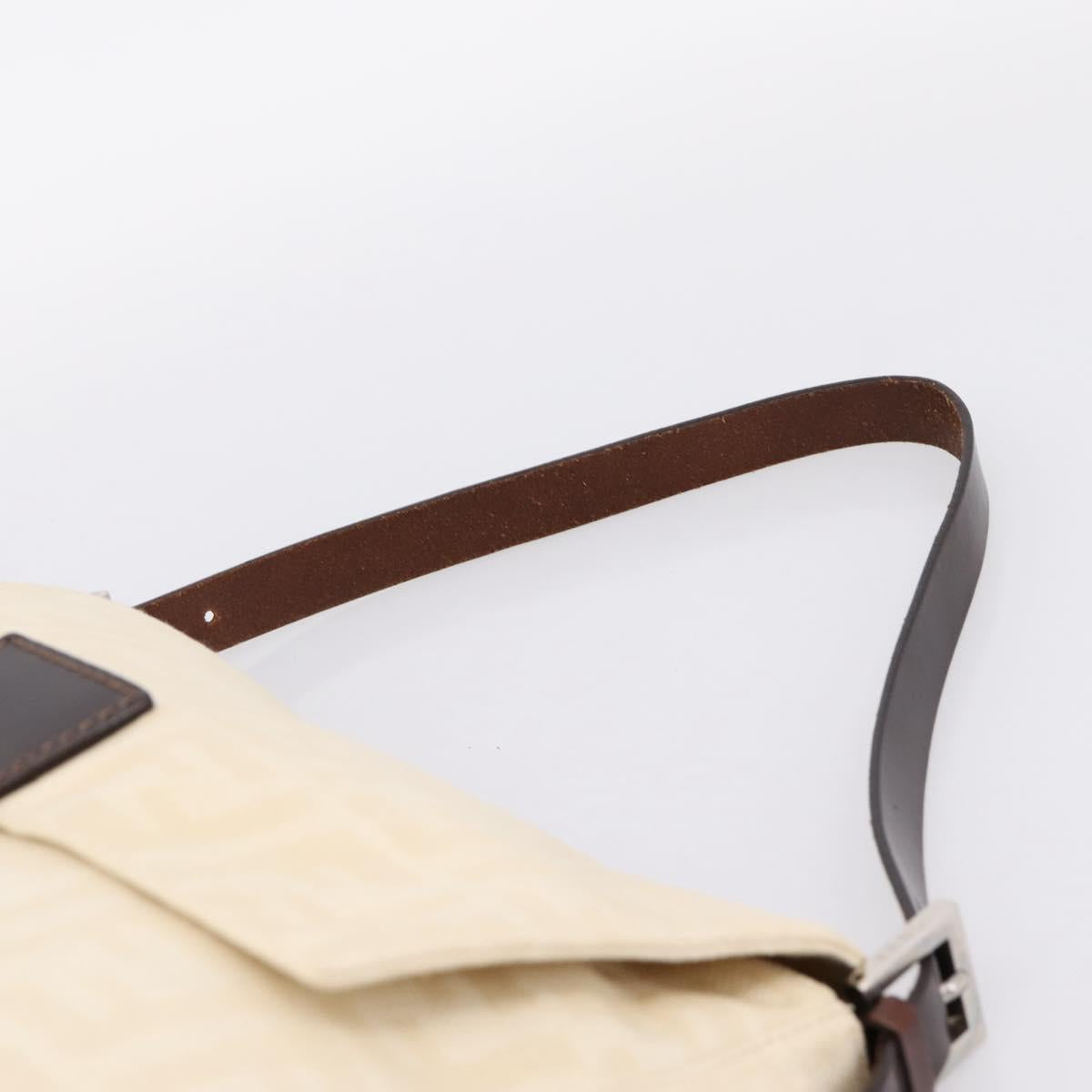 FENDI Zucca Canvas Mamma Baguette Shoulder Bag Beige Silver Auth BA15565A