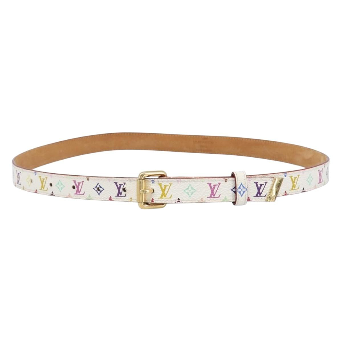 LOUIS VUITTON Monogram Multicolor Ceinture Carre Belt White M9272 Auth BA15567