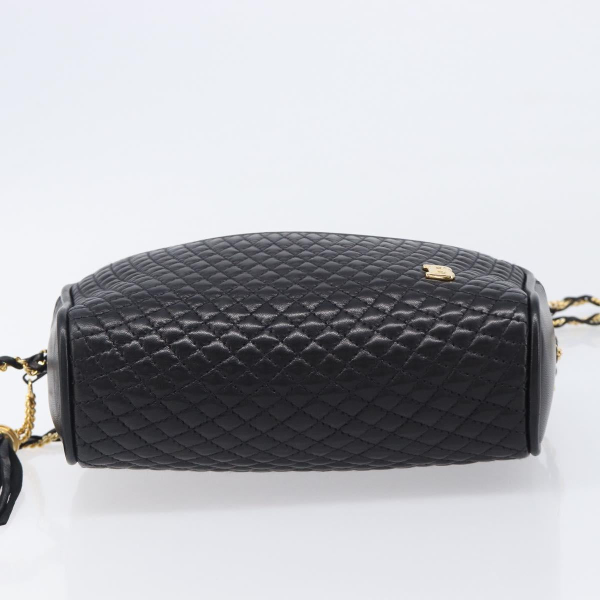 BALLY Chain Shoulder Bag Leather Black Gold Tone Auth BA15568A