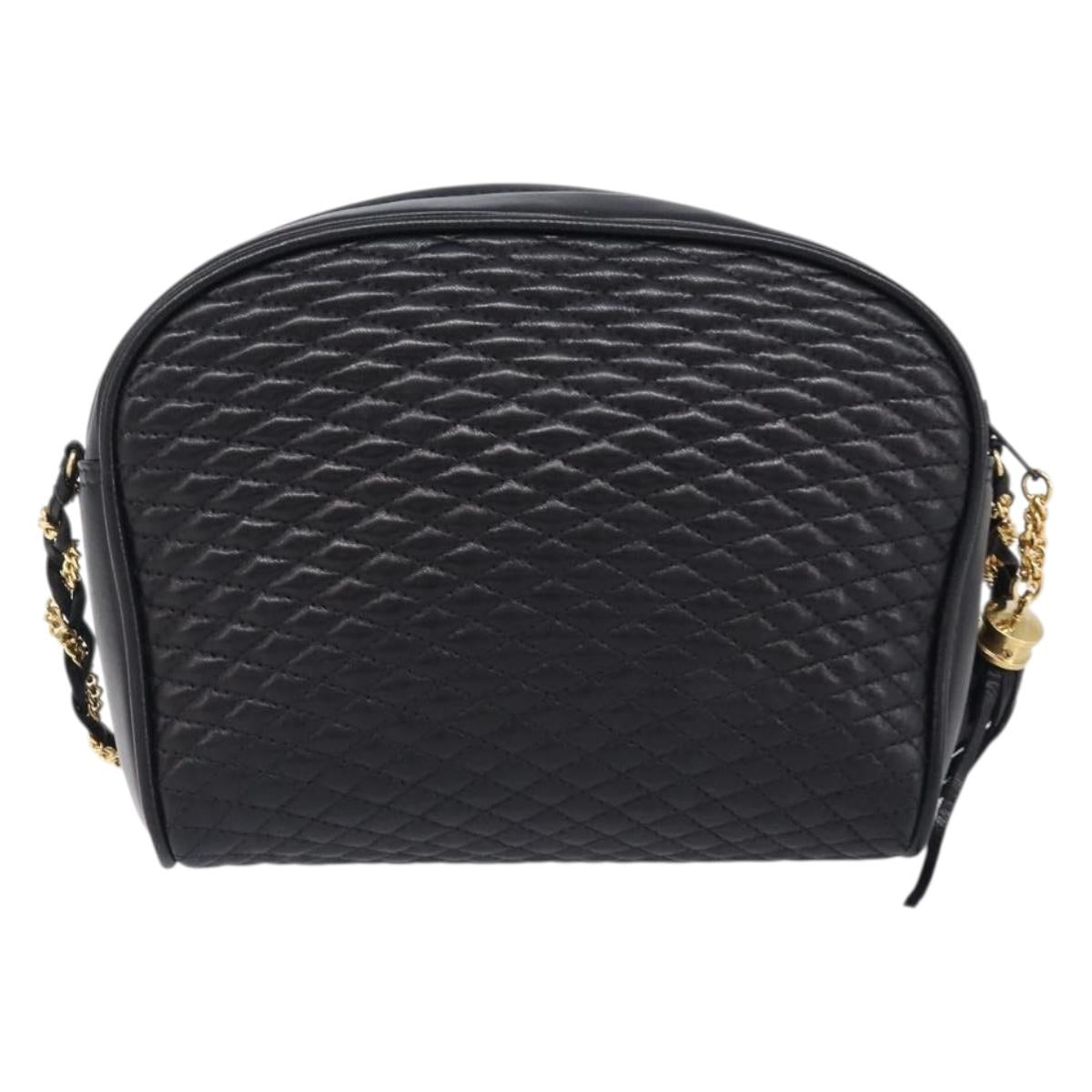 BALLY Chain Shoulder Bag Leather Black Gold Tone Auth BA15568A