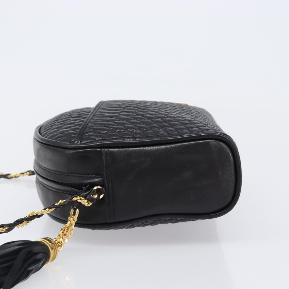 BALLY Chain Shoulder Bag Leather Black Gold Tone Auth BA15568A
