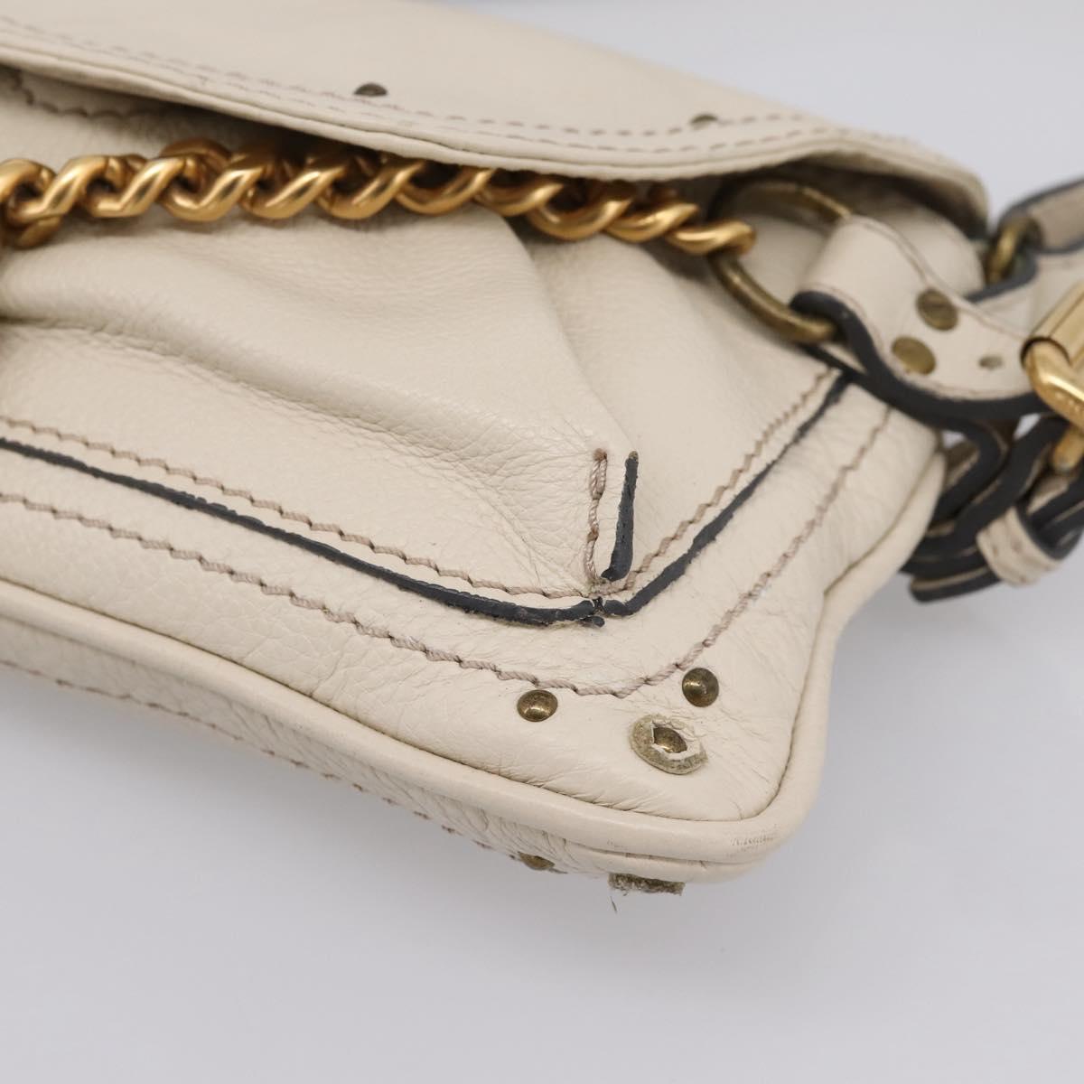 Chloe Paddington Shoulder Bag Leather Outlet White Gold Tone Auth BA15569V