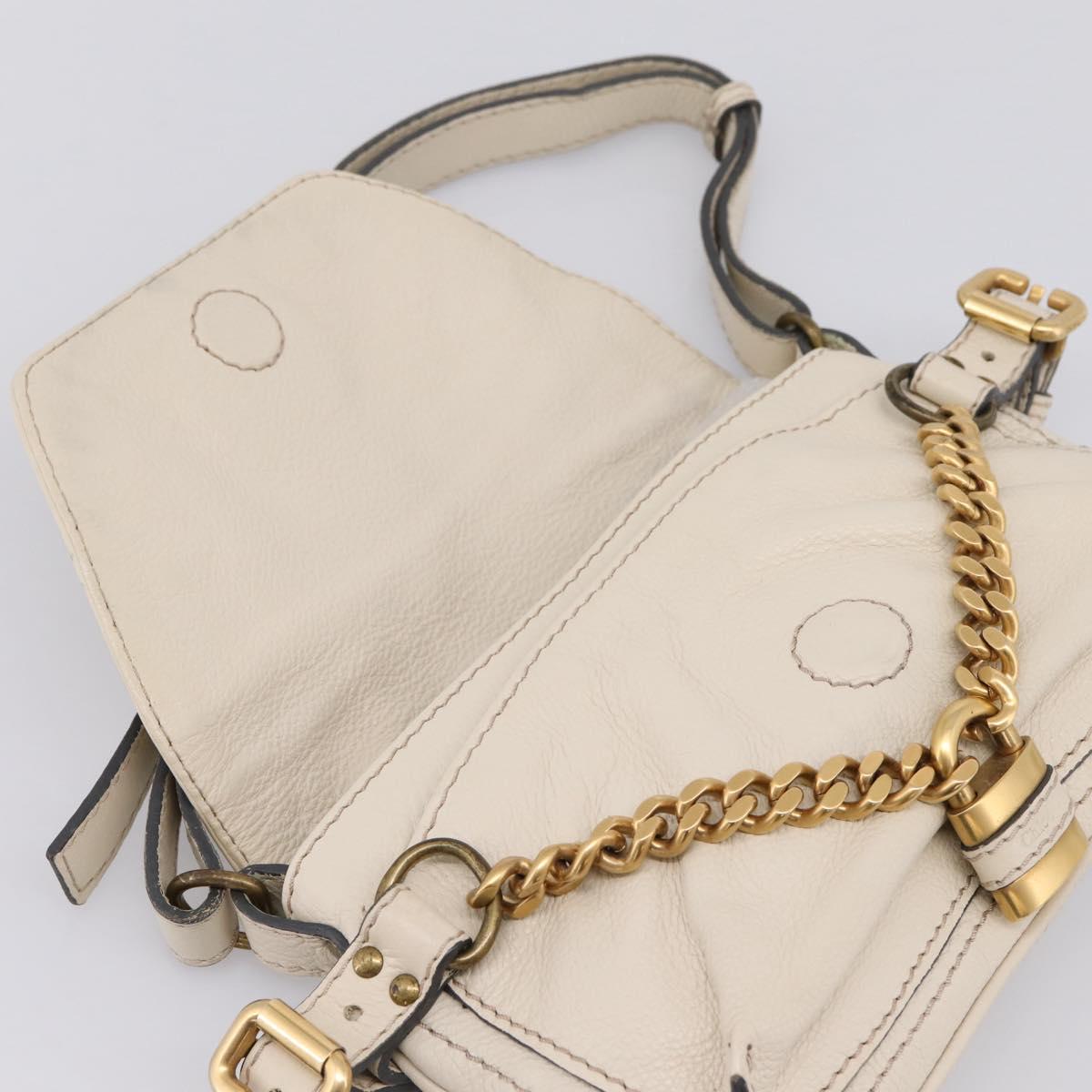 Chloe Paddington Shoulder Bag Leather Outlet White Gold Tone Auth BA15569V