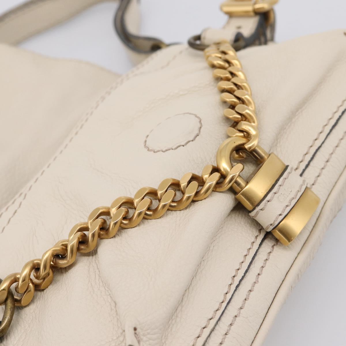 Chloe Paddington Shoulder Bag Leather Outlet White Gold Tone Auth BA15569V