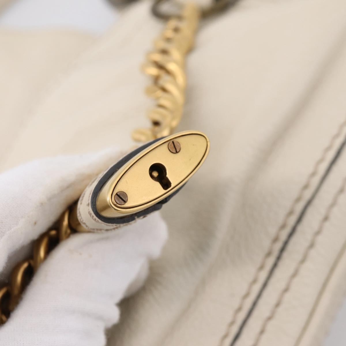 Chloe Paddington Shoulder Bag Leather Outlet White Gold Tone Auth BA15569V