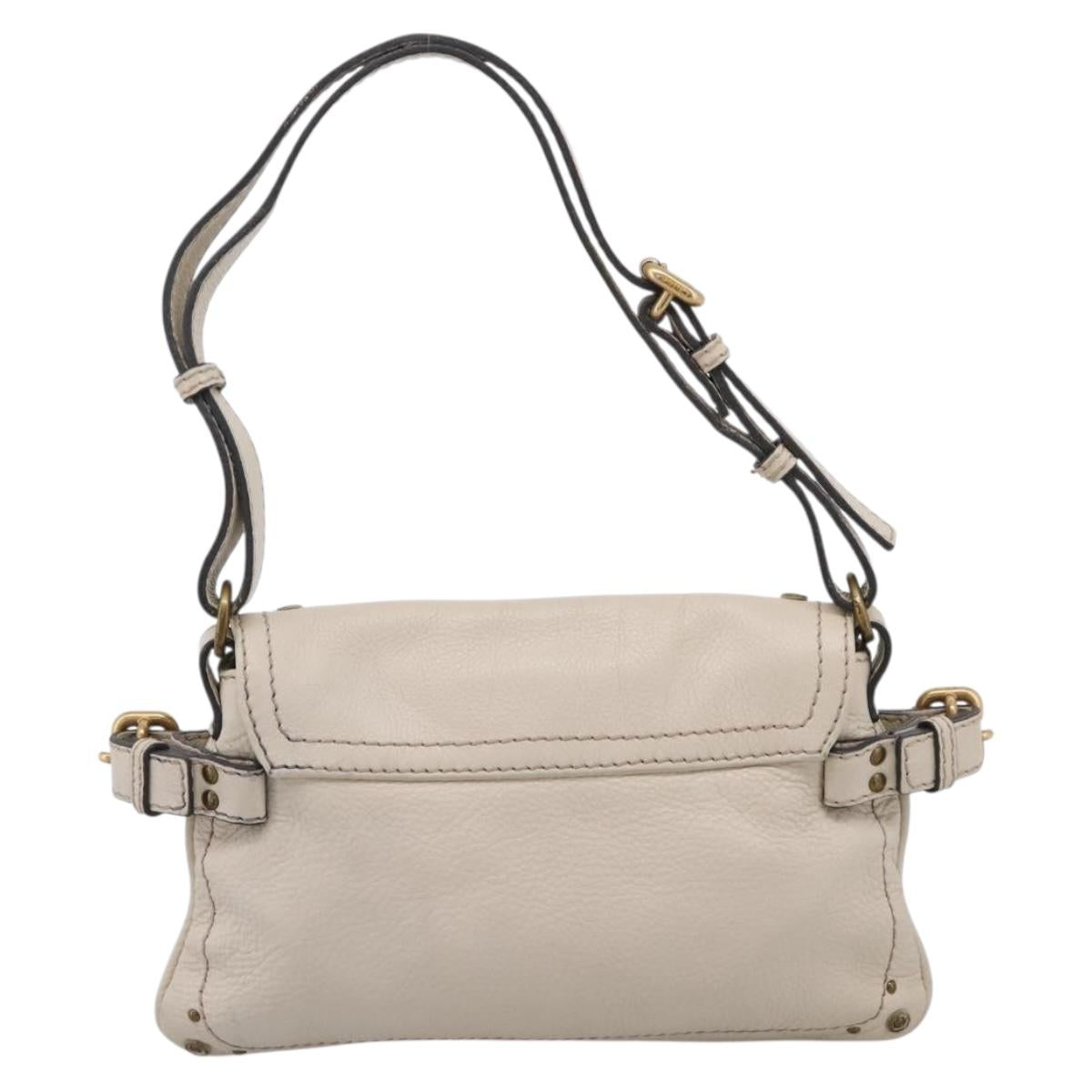 Chloe Paddington Shoulder Bag Leather Outlet White Gold Tone Auth BA15569V