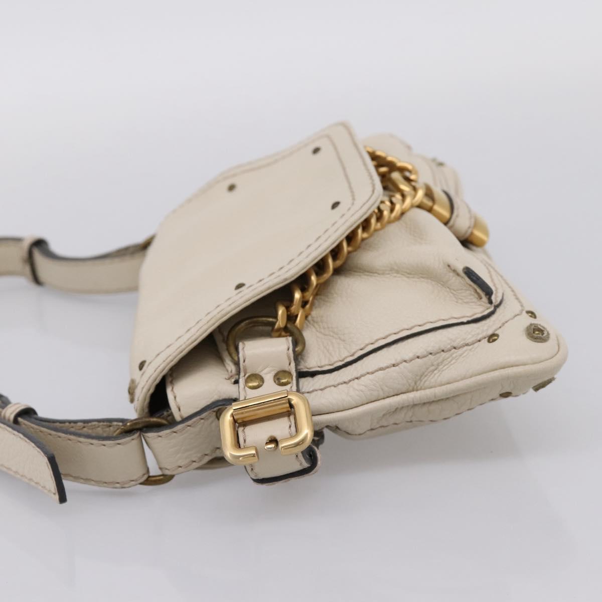 Chloe Paddington Shoulder Bag Leather Outlet White Gold Tone Auth BA15569V