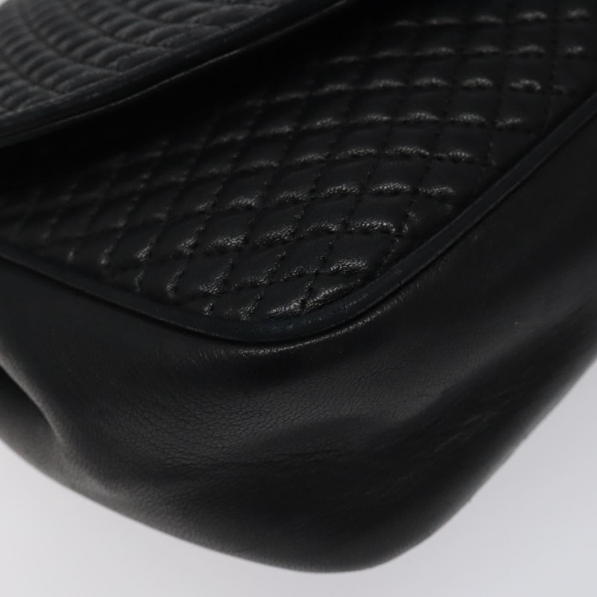BALLY Quilted Shoulder Bag Leather Black Gold Auth BA1557