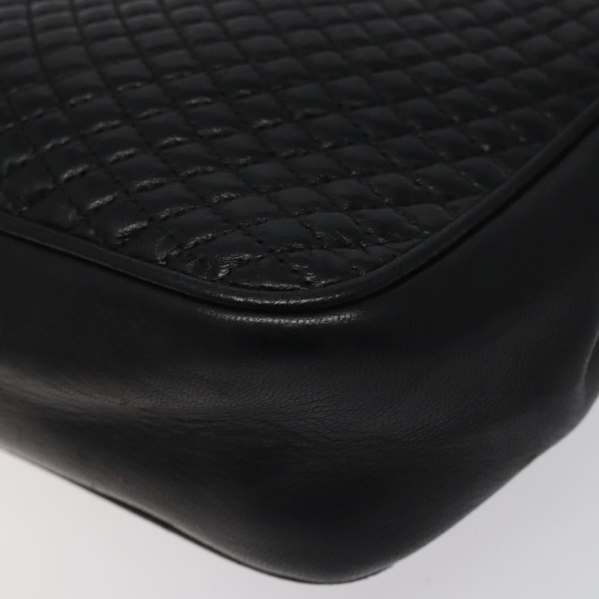 BALLY Quilted Shoulder Bag Leather Black Gold Auth BA1557