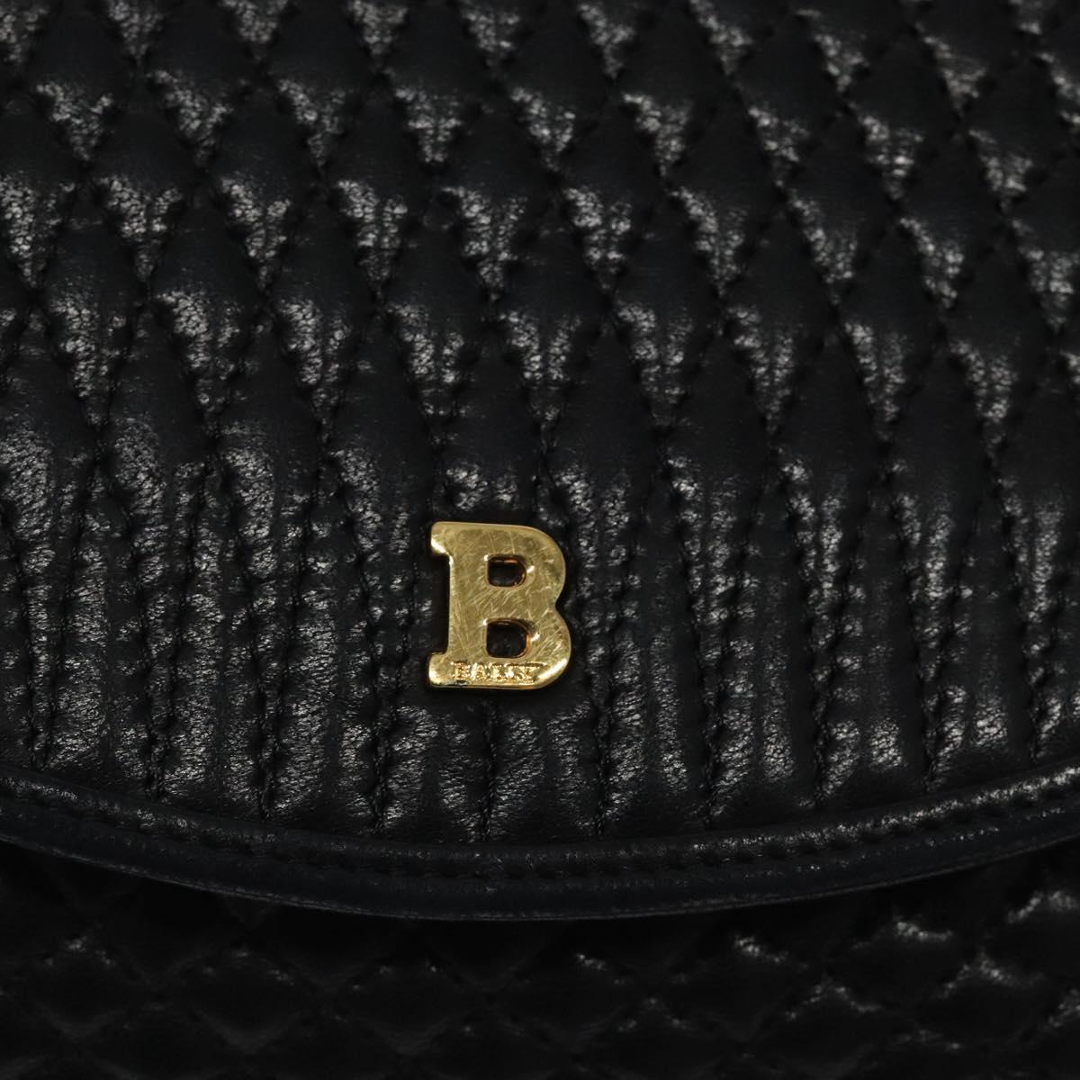 BALLY Quilted Shoulder Bag Leather Black Gold Auth BA1557