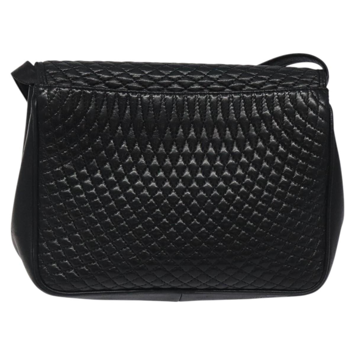 BALLY Quilted Shoulder Bag Leather Black Gold Auth BA1557