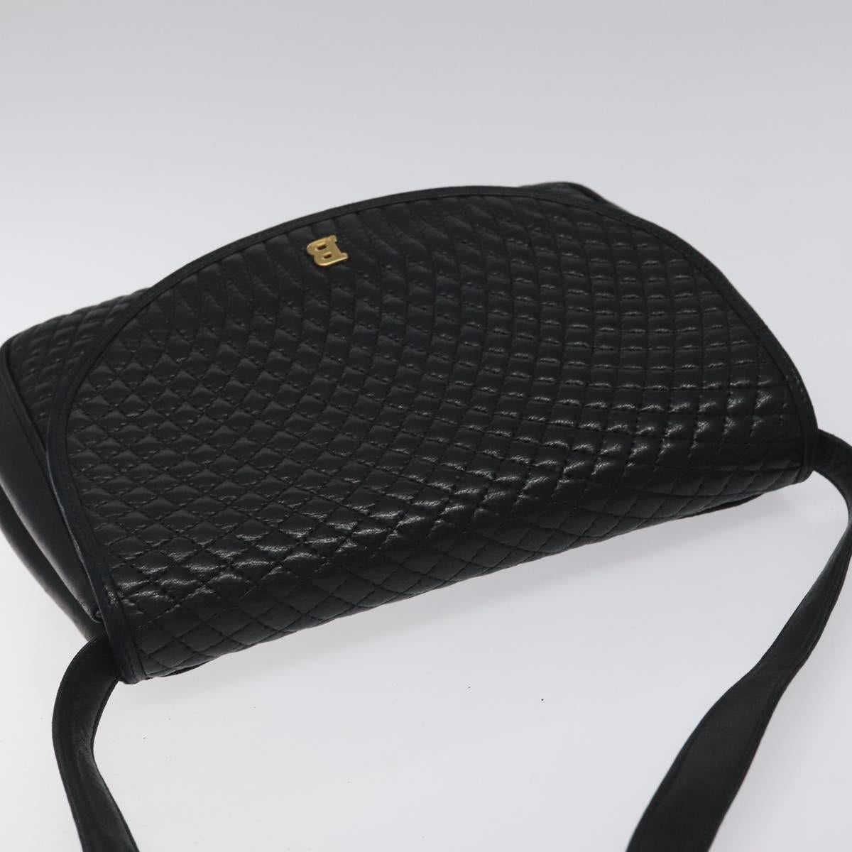 BALLY Quilted Shoulder Bag Leather Black Gold Auth BA1557